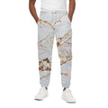 White Gold Grunge Marble Print Cotton Sweatpants
