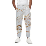 White Gold Grunge Marble Print Cotton Pants