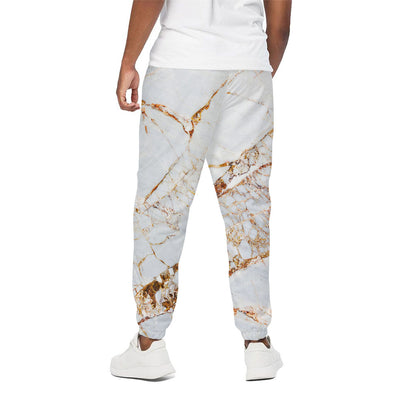White Gold Grunge Marble Print Cotton Pants