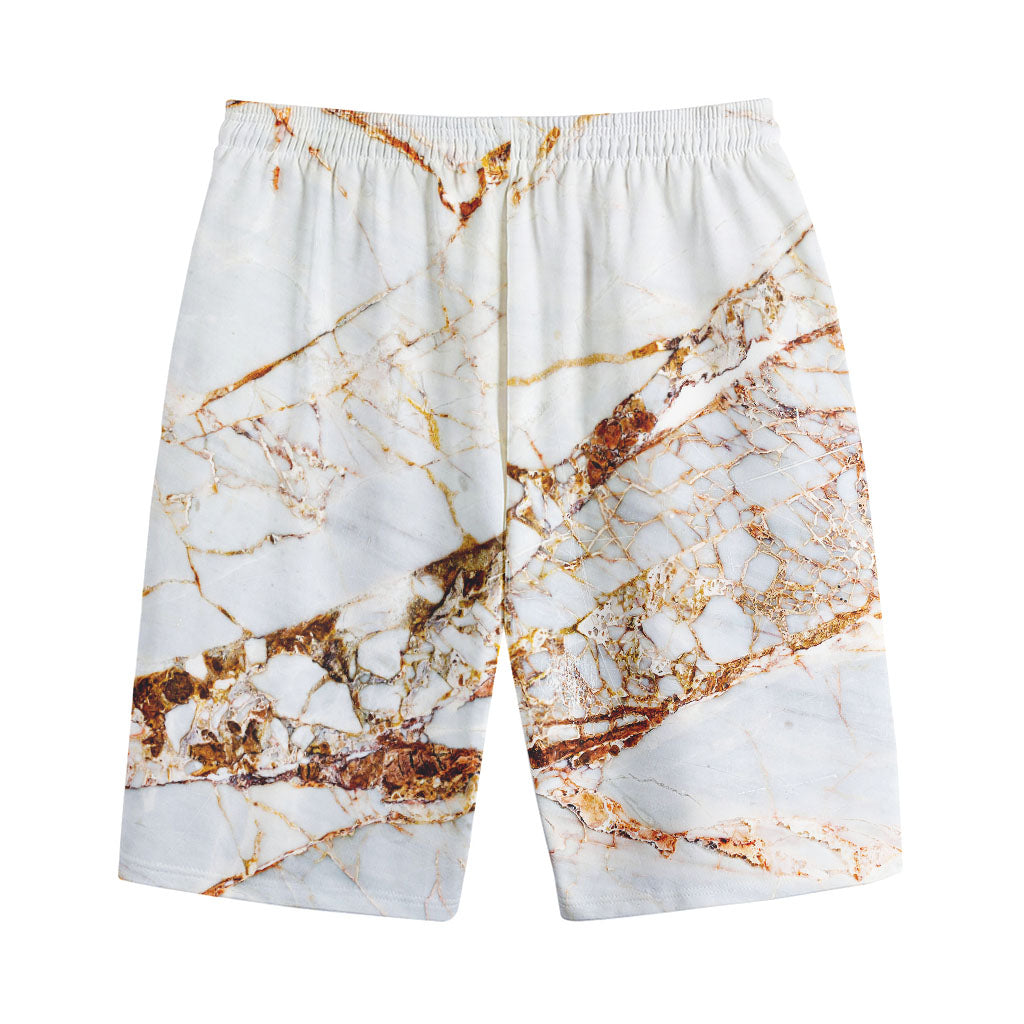 White Gold Grunge Marble Print Cotton Shorts