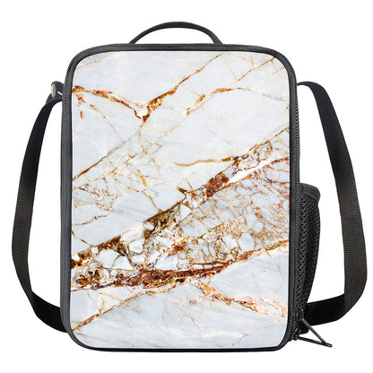White Gold Grunge Marble Print Crossbody Lunch Bag
