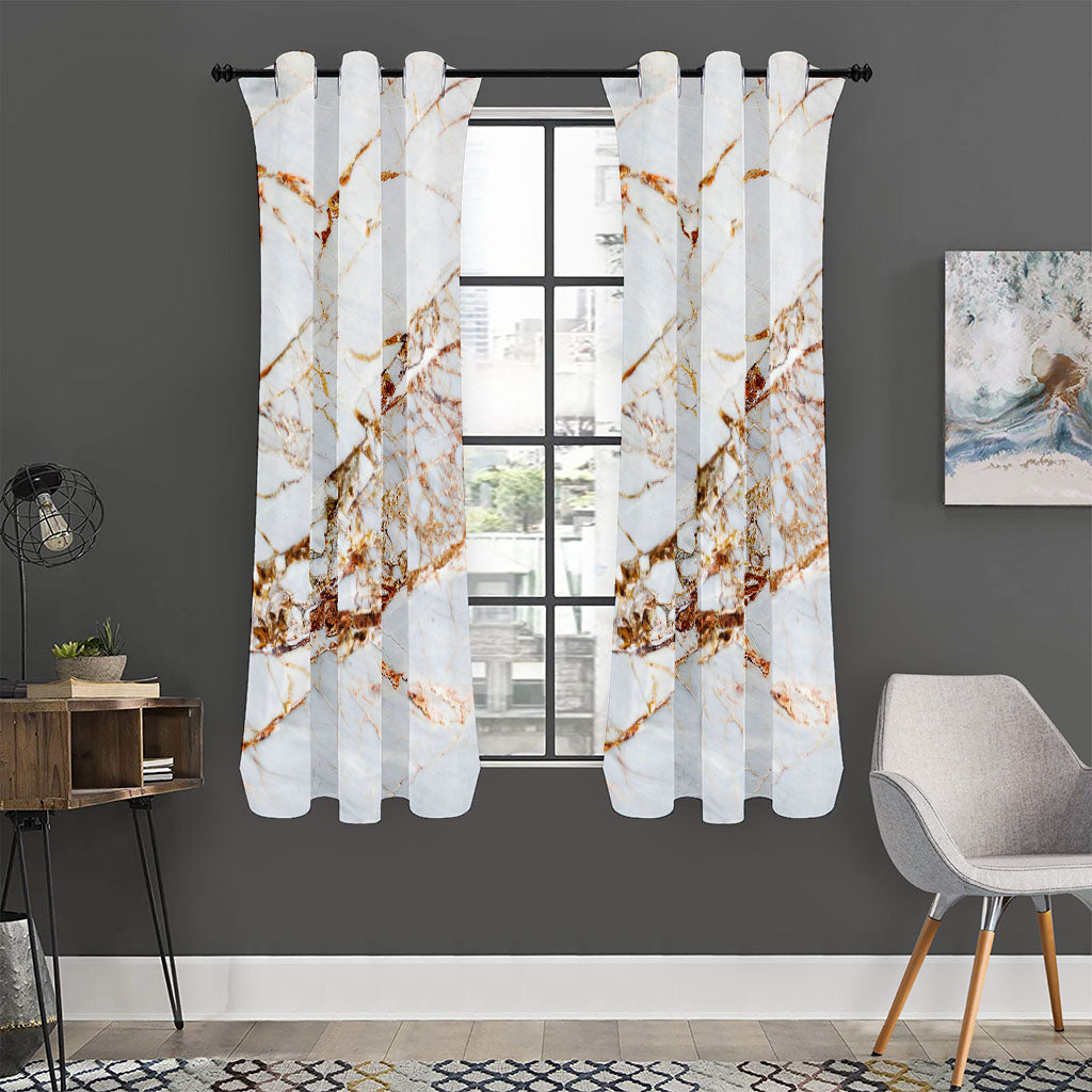 White Gold Grunge Marble Print Curtain