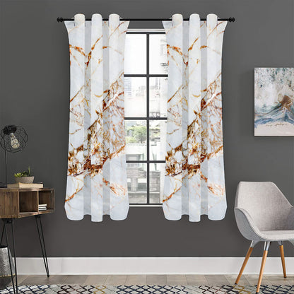 White Gold Grunge Marble Print Curtain