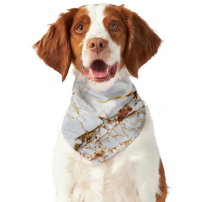 White Gold Grunge Marble Print Dog Bandana