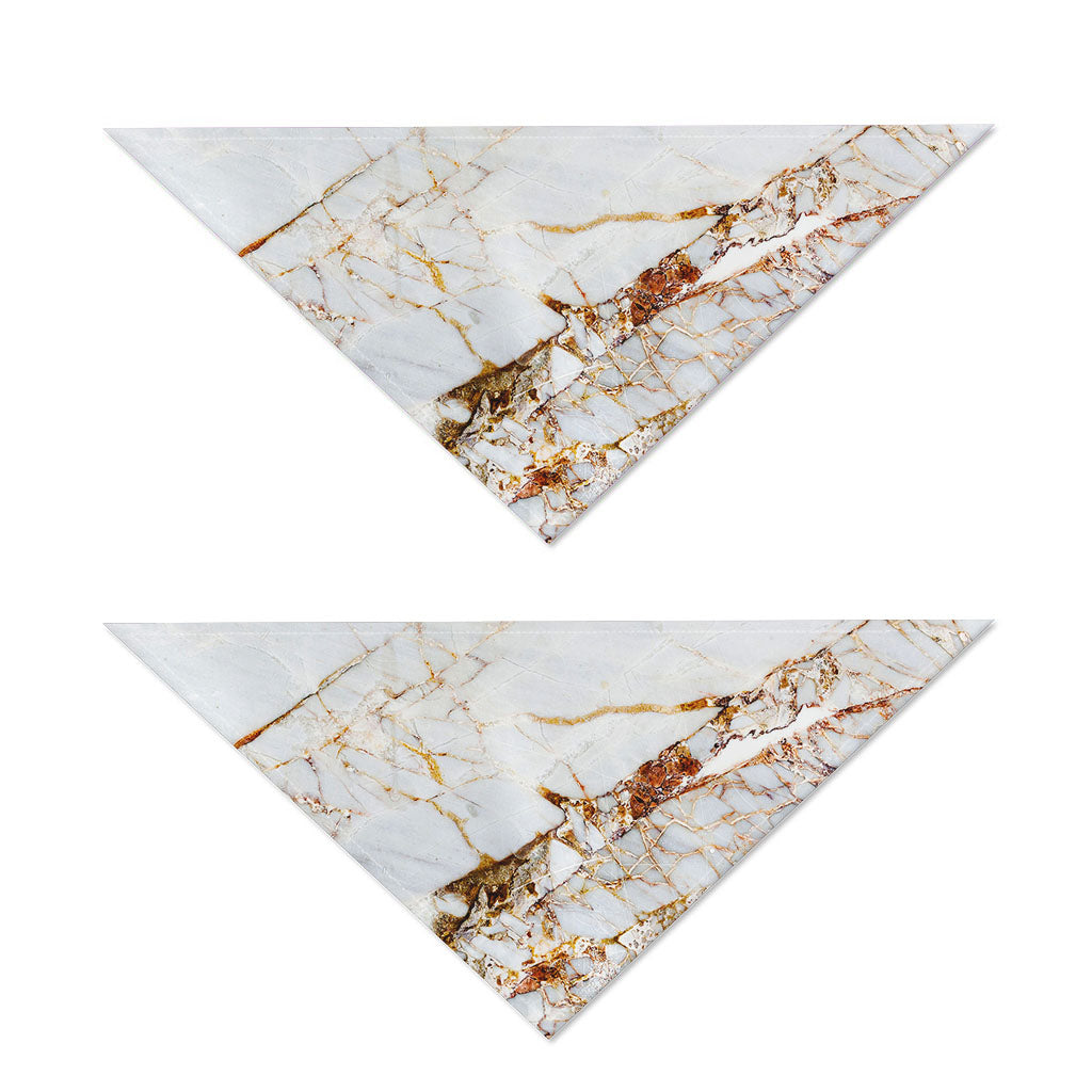 White Gold Grunge Marble Print Dog Bandana