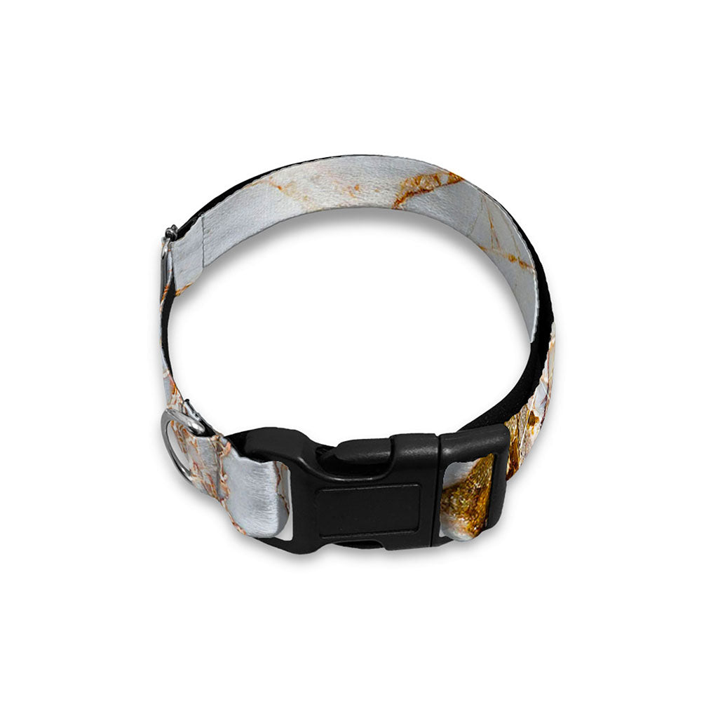 White Gold Grunge Marble Print Dog Collar