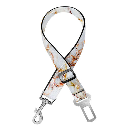 White Gold Grunge Marble Print Dog Seat Belt