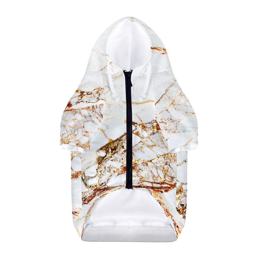 White Gold Grunge Marble Print Dog Zip Up Hoodie