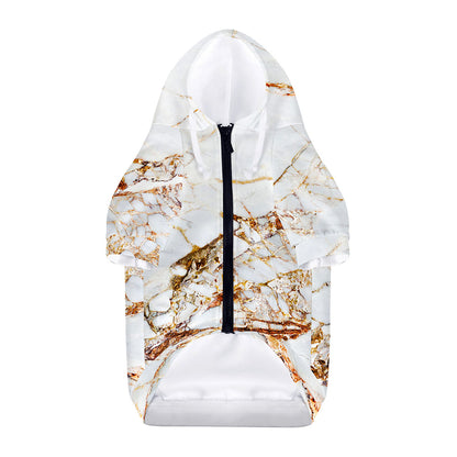 White Gold Grunge Marble Print Dog Zip Up Hoodie