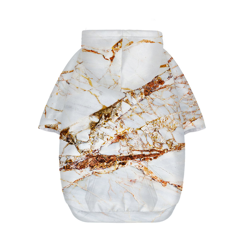 White Gold Grunge Marble Print Dog Zip Up Hoodie