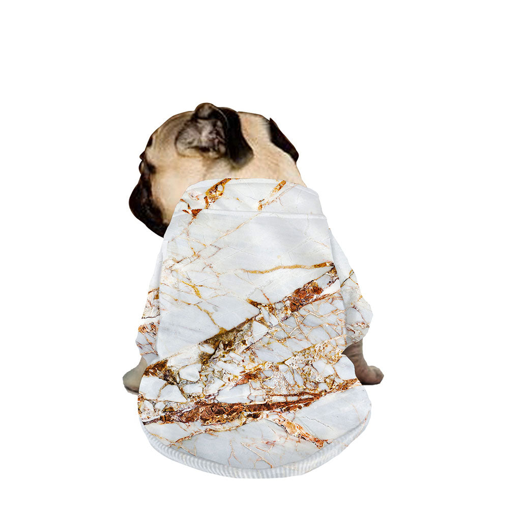 White Gold Grunge Marble Print Dog Zip Up Jacket