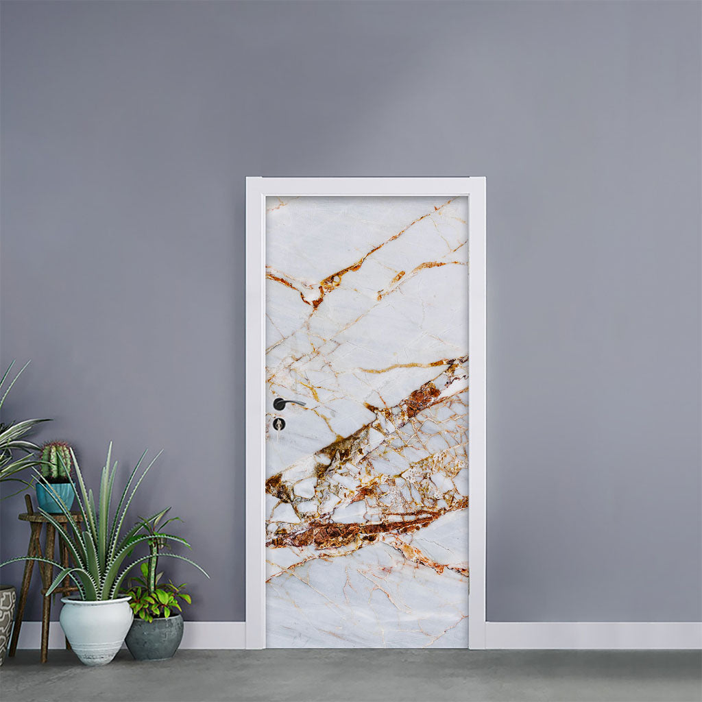 White Gold Grunge Marble Print Door Sticker