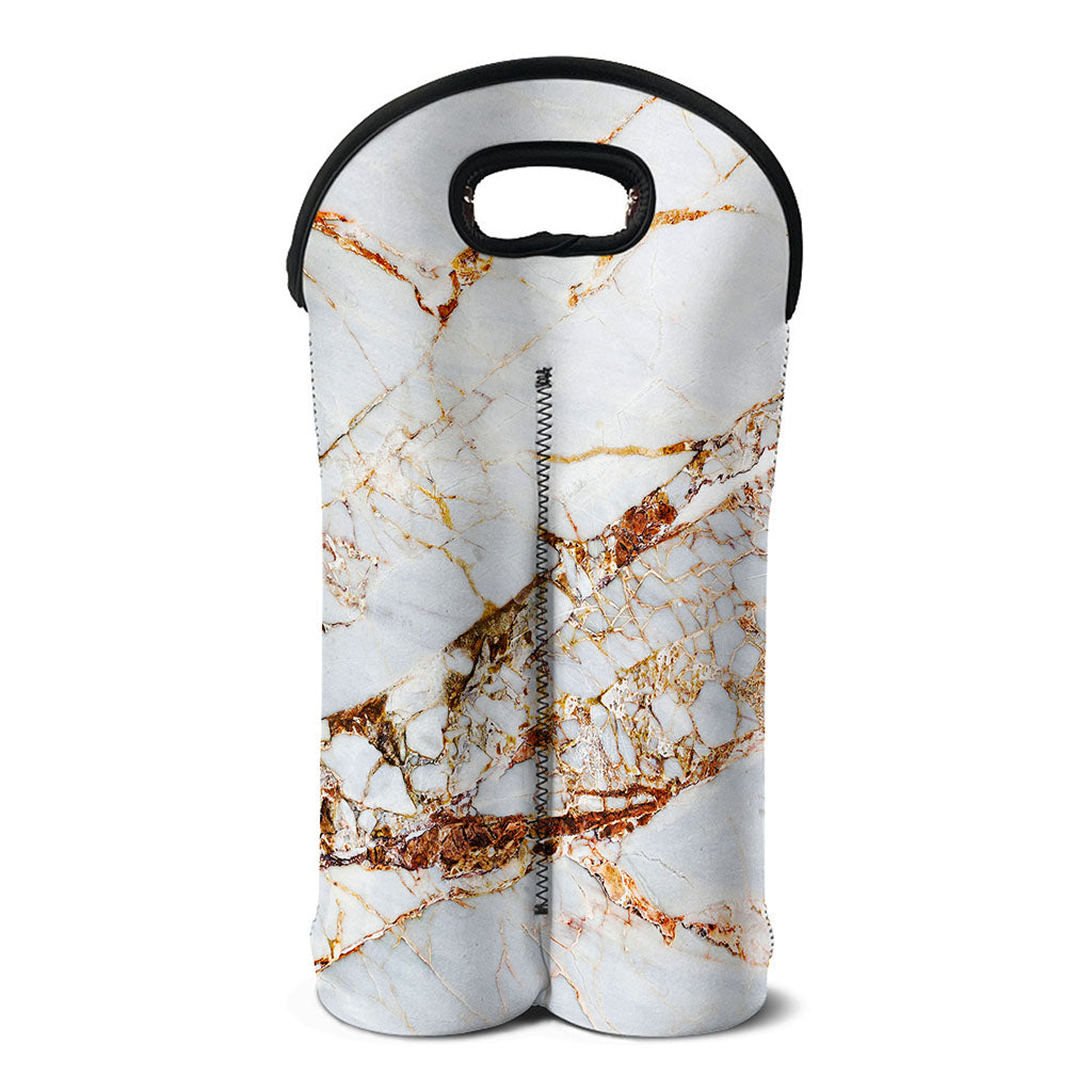 White Gold Grunge Marble Print Double Neoprene Wine Tote