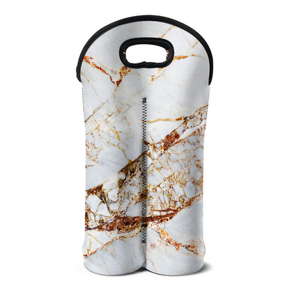 White Gold Grunge Marble Print Double Neoprene Wine Tote