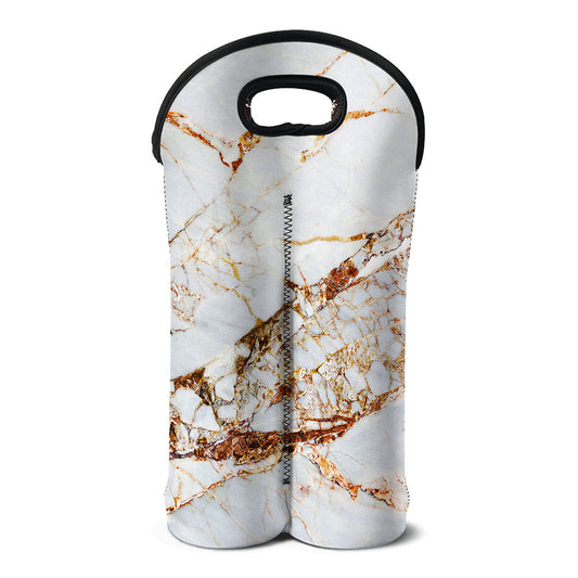 White Gold Grunge Marble Print Double Neoprene Wine Tote