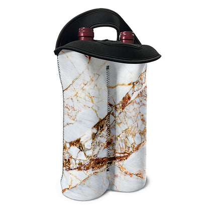 White Gold Grunge Marble Print Double Neoprene Wine Tote