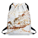 White Gold Grunge Marble Print Drawstring Backpack
