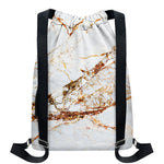 White Gold Grunge Marble Print Drawstring Backpack