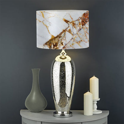 White Gold Grunge Marble Print Drum Lamp Shade