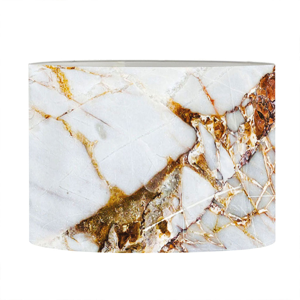 White Gold Grunge Marble Print Drum Lamp Shade