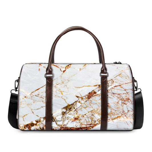White Gold Grunge Marble Print Duffle Bag