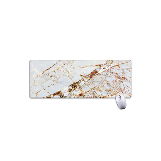 White Gold Grunge Marble Print Extended Mouse Pad