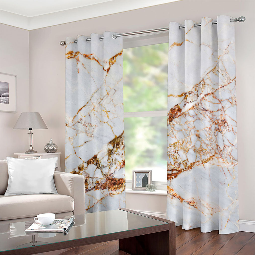 White Gold Grunge Marble Print Extra Wide Grommet Curtains