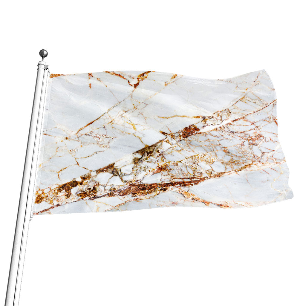 White Gold Grunge Marble Print Flag