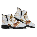 White Gold Grunge Marble Print Flat Ankle Boots