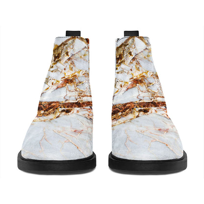 White Gold Grunge Marble Print Flat Ankle Boots