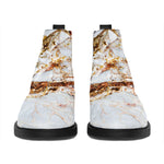 White Gold Grunge Marble Print Flat Ankle Boots