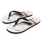 White Gold Grunge Marble Print Flip Flops