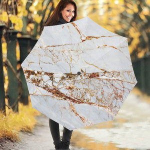 White Gold Grunge Marble Print Foldable Umbrella