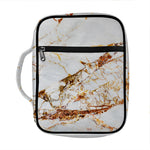 White Gold Grunge Marble Print Front Pocket Bible Bag