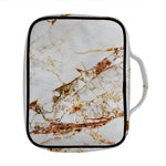 White Gold Grunge Marble Print Front Pocket Bible Bag
