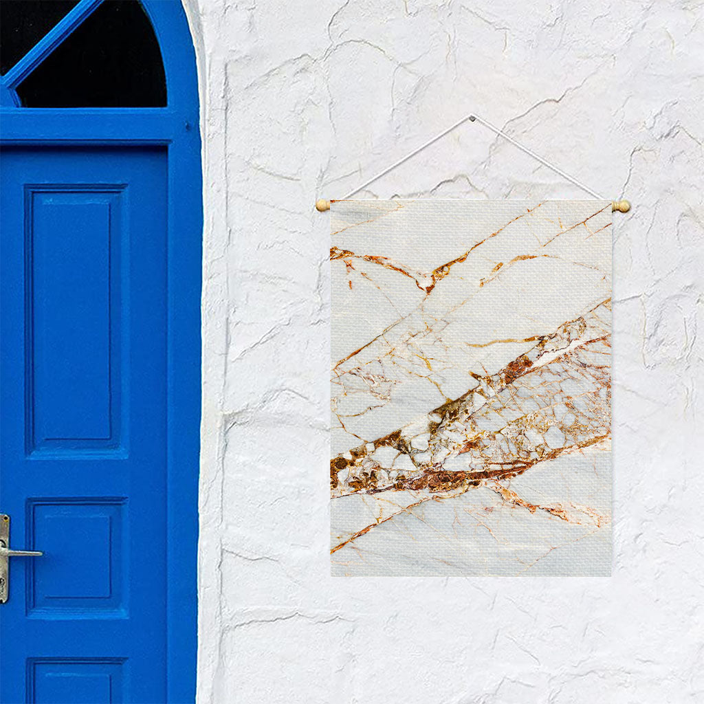 White Gold Grunge Marble Print Garden Flag