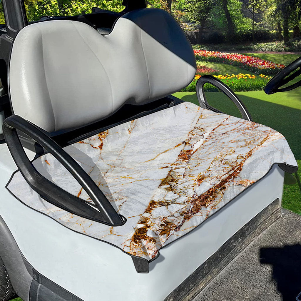 White Gold Grunge Marble Print Golf Cart Seat Cover