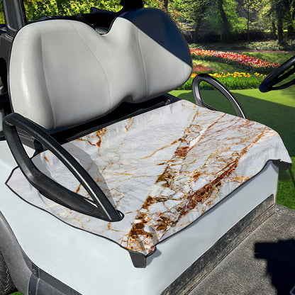 White Gold Grunge Marble Print Golf Cart Seat Cover