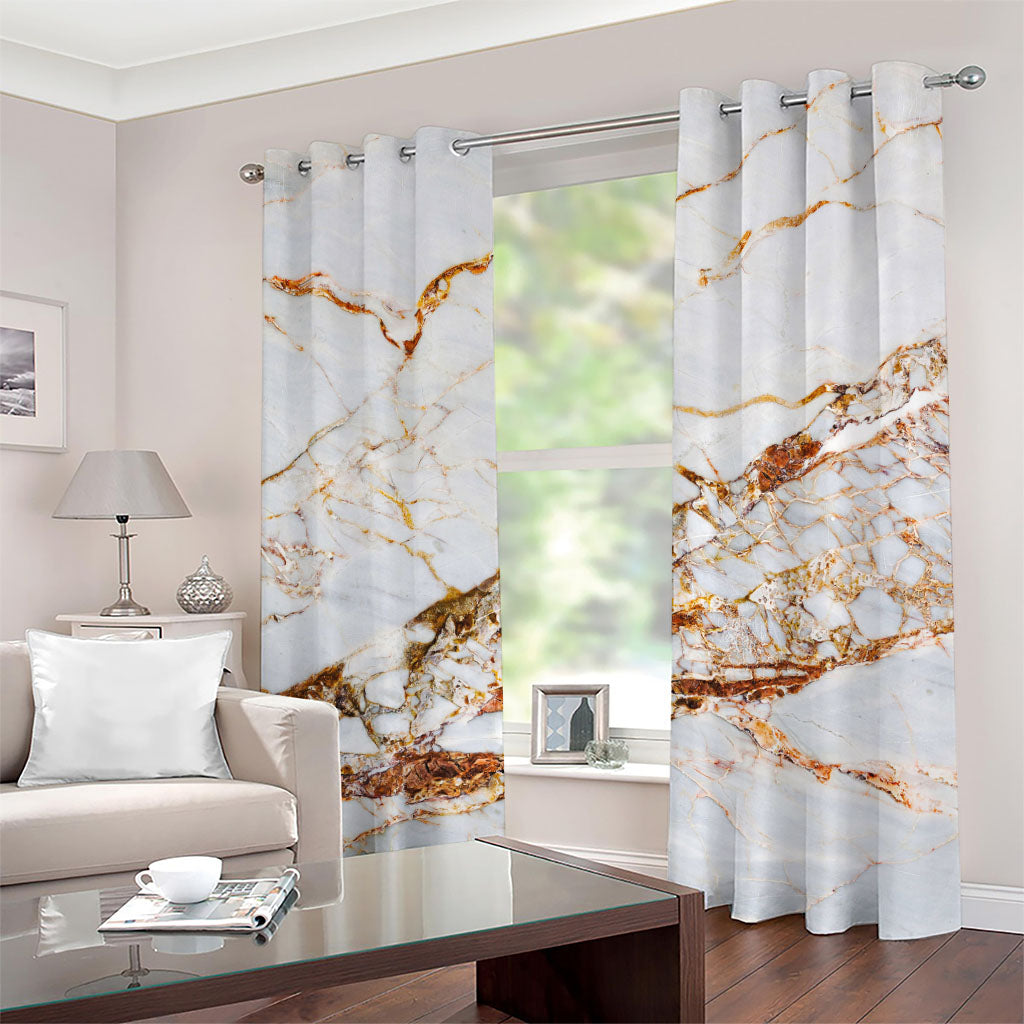 White Gold Grunge Marble Print Grommet Curtains