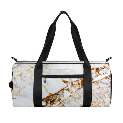 White Gold Grunge Marble Print Gym Bag
