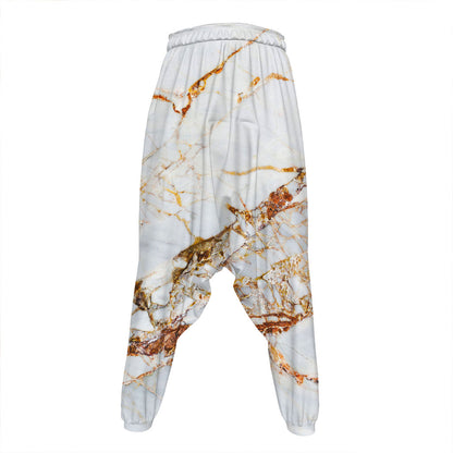 White Gold Grunge Marble Print Hammer Pants