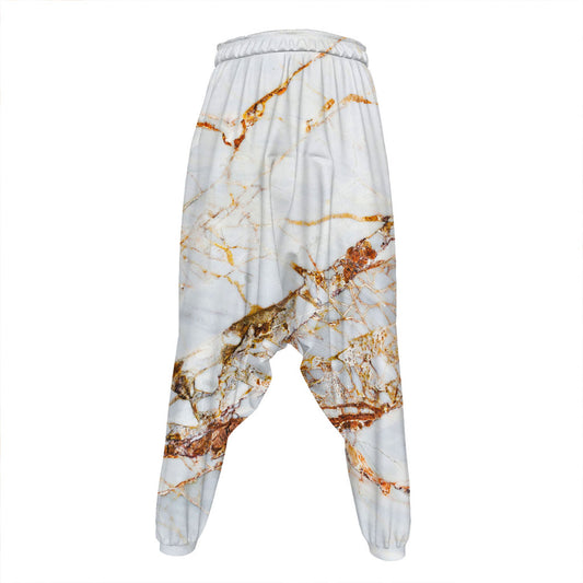 White Gold Grunge Marble Print Hammer Pants