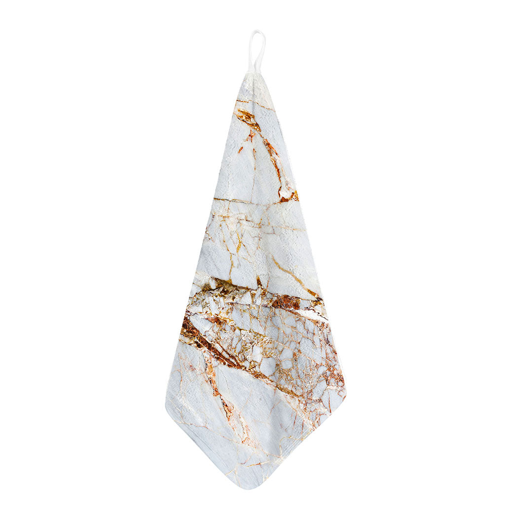 White Gold Grunge Marble Print Hand Towel