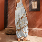 White Gold Grunge Marble Print Harem Pants