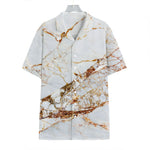 White Gold Grunge Marble Print Hawaiian Shirt