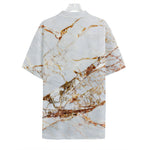 White Gold Grunge Marble Print Hawaiian Shirt