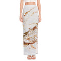 White Gold Grunge Marble Print High Slit Maxi Skirt