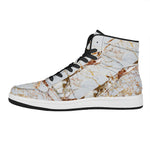 White Gold Grunge Marble Print High Top Leather Sneakers