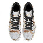 White Gold Grunge Marble Print High Top Leather Sneakers