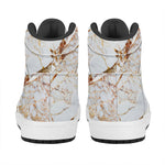 White Gold Grunge Marble Print High Top Leather Sneakers